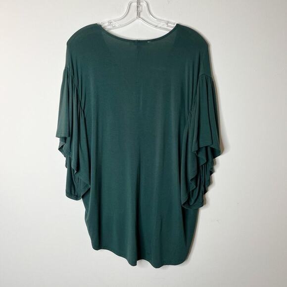 She & Sky Women's Tunic Top Size S Green Dolman Flutter Sleeve Crossover V-Neck - Picture 3 of 5